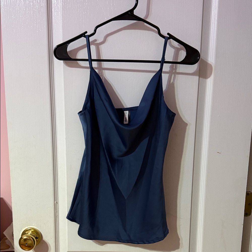 Satin Cowl Neck Top-Navy Blue